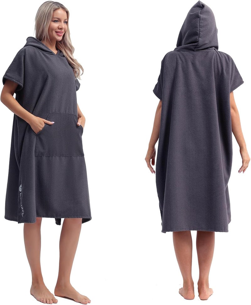 Eunzel Surf Poncho Changing Robe with Hood for Men & Women, Absorbent Quick Dry Microfiber Wetsuit Changing Towel with Pocket for Surfing, Beach, Swim & Outdoor Sports - Image 1
